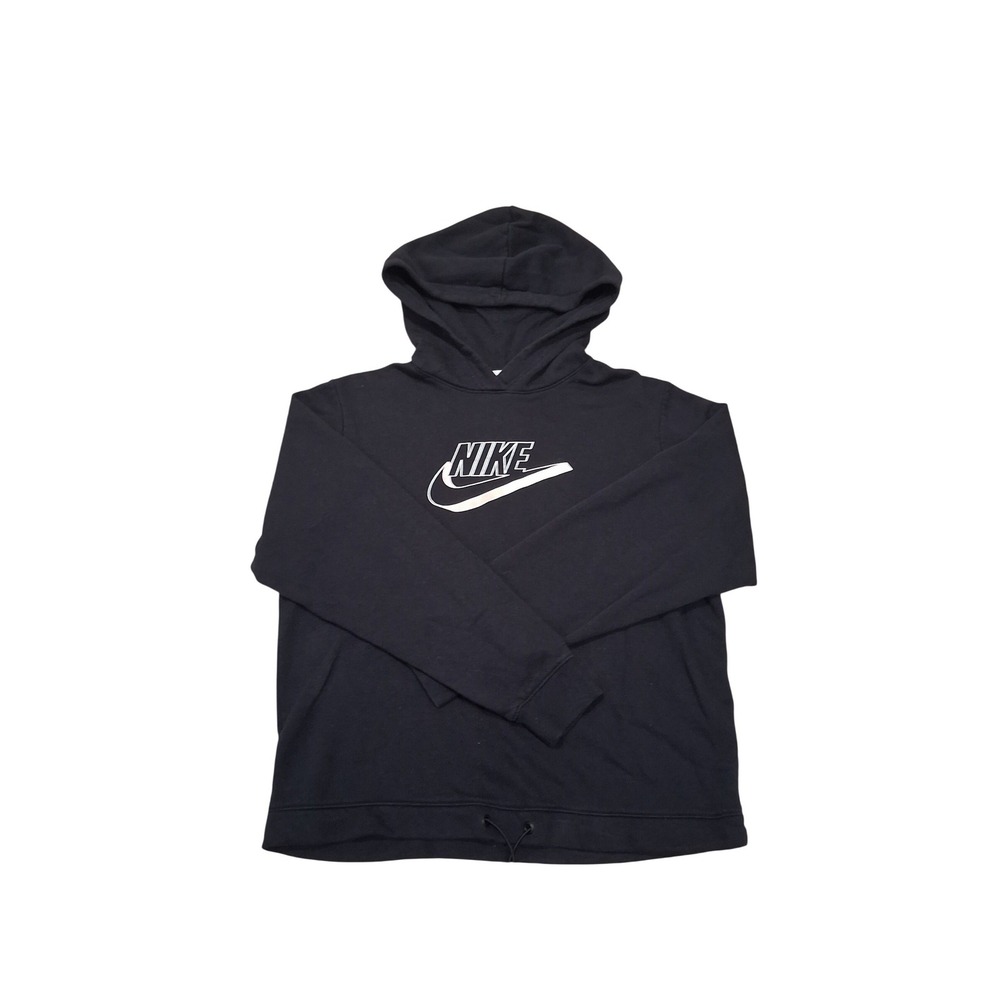 Nike Sportswear‎ Women Black Graphic Logo Hoodie Pullover Small Drawstring Hem